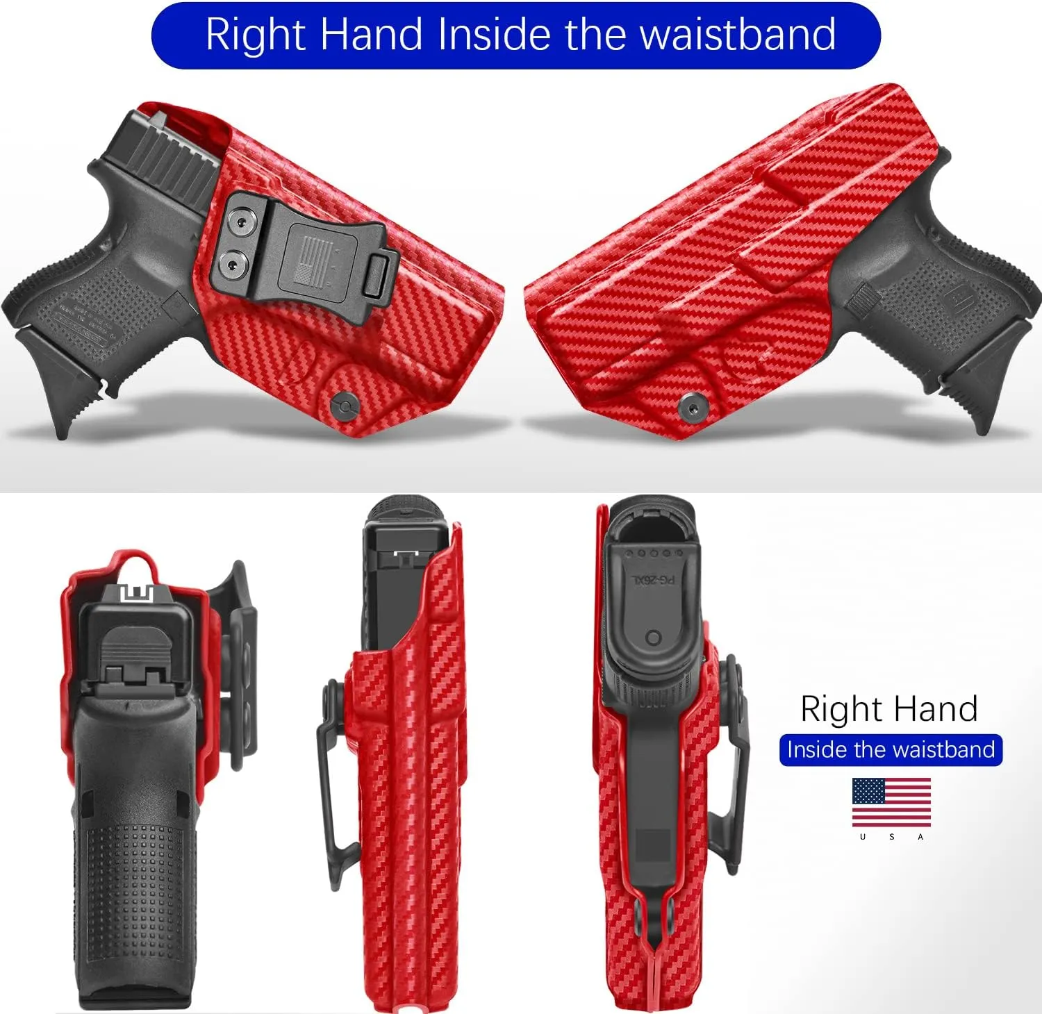 G26/27/33 Holster IWB Kydex Fit: Glock 26/27 (Gen 3 4 5) & Glock 33 (Gen 3 4) Pistol – Inside Waistband Concealed Carry – Adj. Cant & 'Posi-Click' Retention - No Wear or Jitter - Right Hand Draw