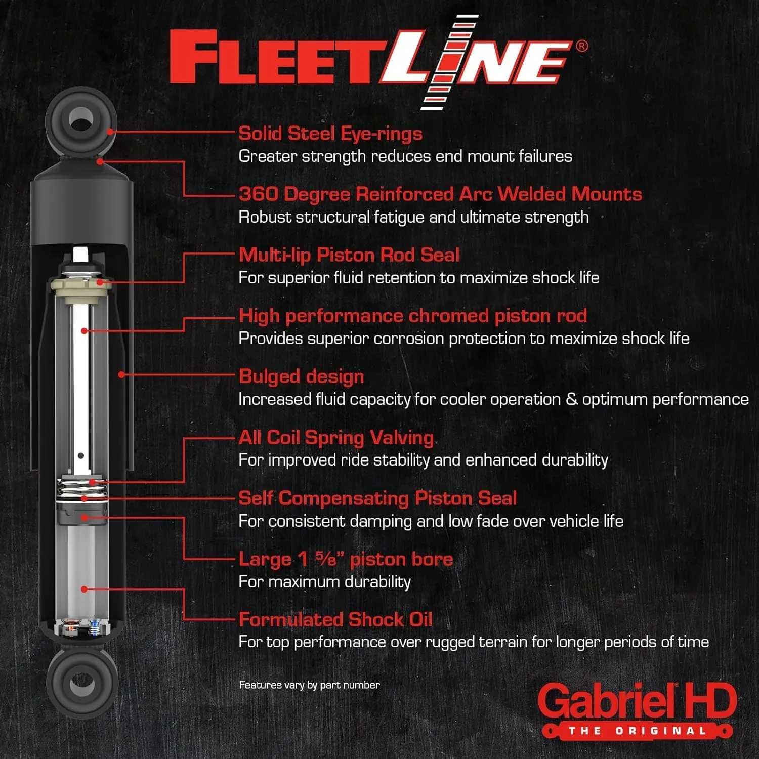 Gabriel 83038 Fleetline Heavy Duty Cab Shock Absorbers for Freightliner 122SD, Cascadia, Columbia, Coronado, M2 112, Century Class; Pierce Fire Recue Truck OEM# 18-41762-000 (1 Pack)