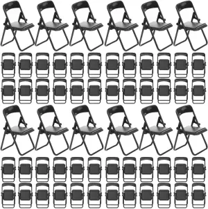 Gadpiparty 48 Pieces Mini Chair 1/6 Scale Folding Chairs Mini House Decor Plastic Miniature Simulation Chair Dollhouse Furniture Model Desk Toy (Black)