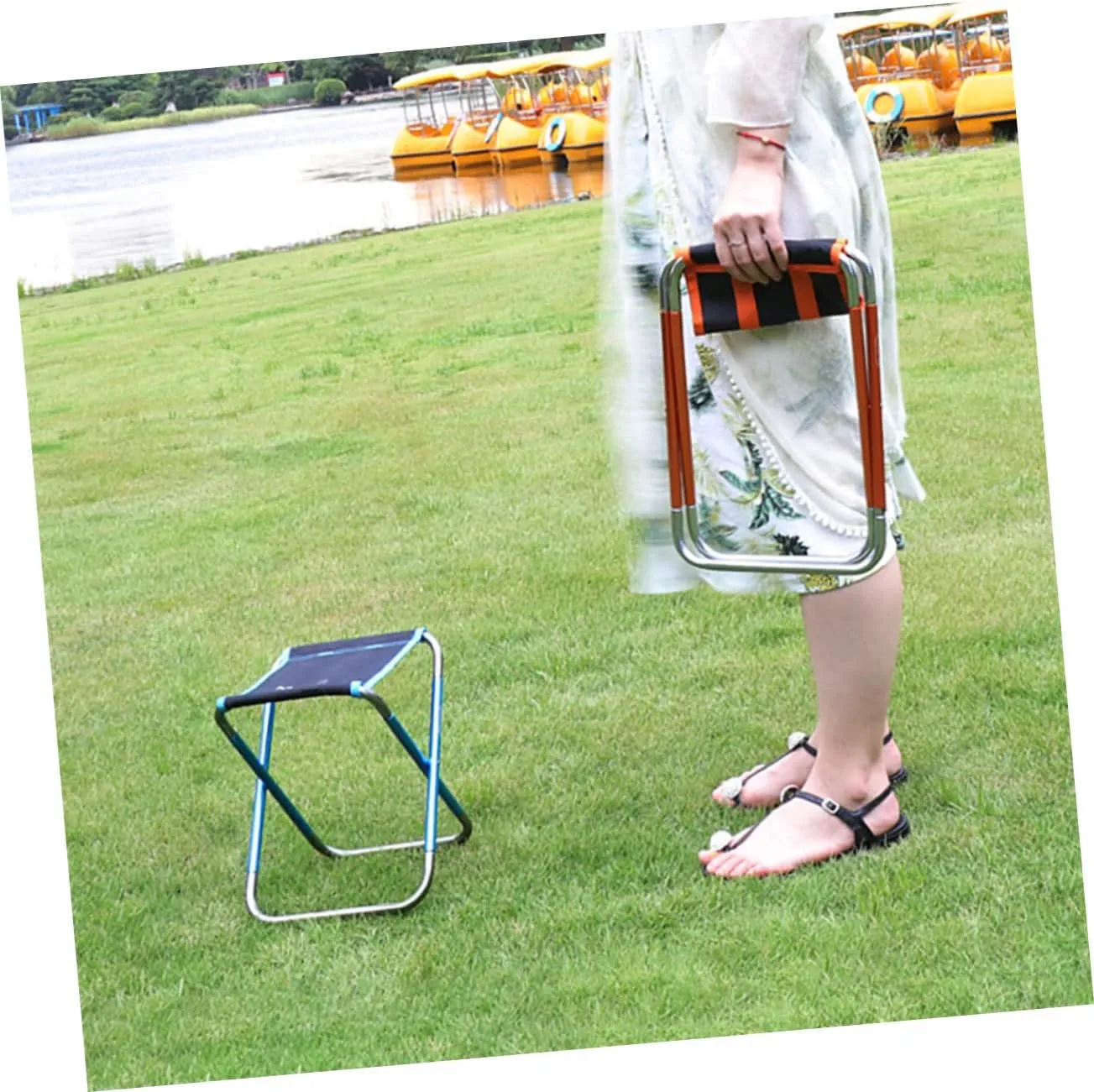 GANAZONO Portable Folding Stool Compact Camping Chair for Hiking Fishing BBQ Beach Trips Lightweight Chair for Outdoor Adventures Easy to Carry and Store