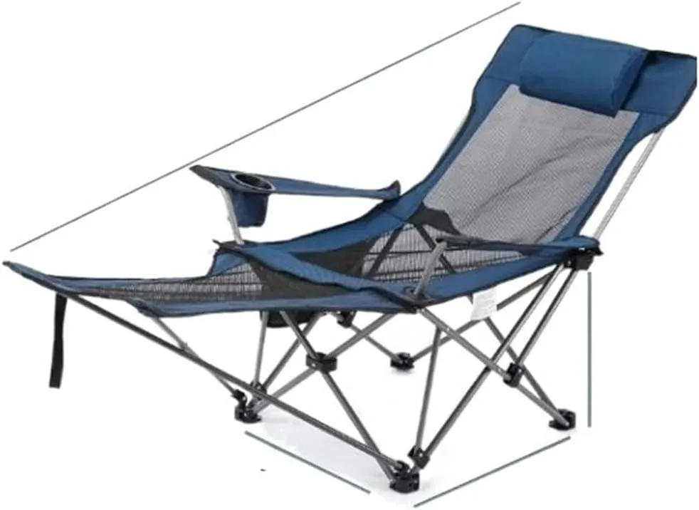 GaRcan Dual-Purpose Outdoor Folding Chair Portable Nap Lunch Break Fishing Chair Lightweight Beach Chair Lazy Stool Camping Chair (Blue Grenadine Long)