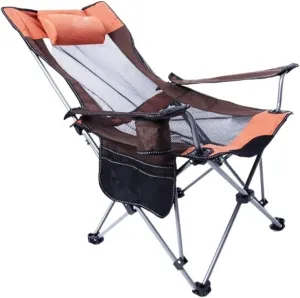 GaRcan Dual-Purpose Outdoor Folding Chair Portable Nap Lunch Break Fishing Chair Lightweight Beach Chair Lazy Stool Camping Chair (Orange Short Mesh)