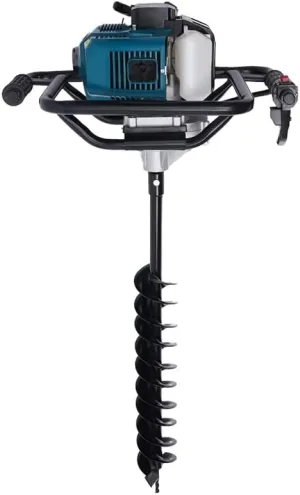 Gas Auger Post Hole Digger 2 Stroke 52cc, Earth Auger Single-Cylinder with 4" and 8" Bit and 12" Extension Bar, Hole Digger for Fence Posts, Pull Start, 1.7kw
