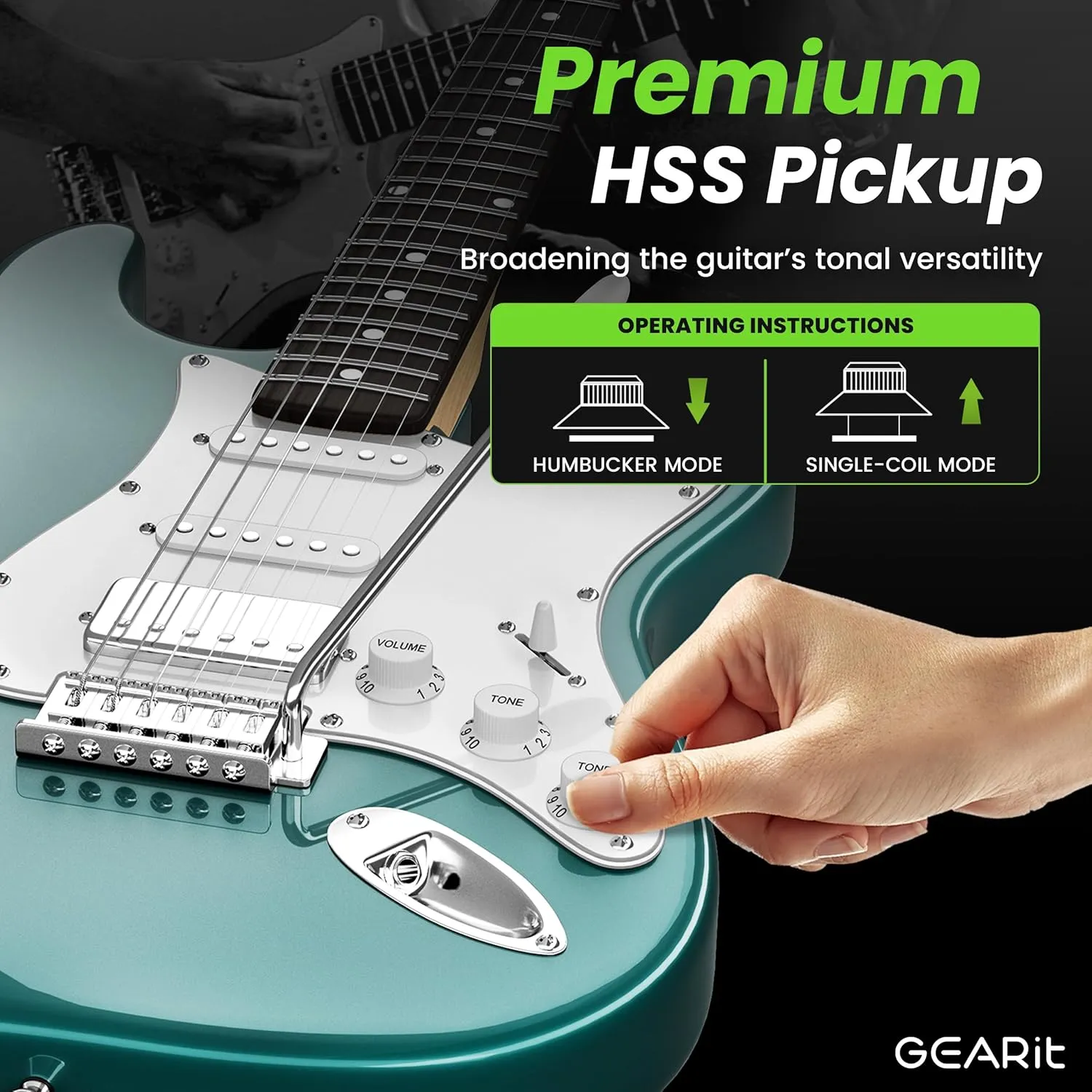 GEARit 39 Inch Full Size Canyon Series Electric Guitar Kit Bundle w/Amplifier, HSS Pickup with Coil Split,Starter Kit with Tuner, Gig Bag, and Guitar Strap, Cable, Picks, Strings, Riptide Blue