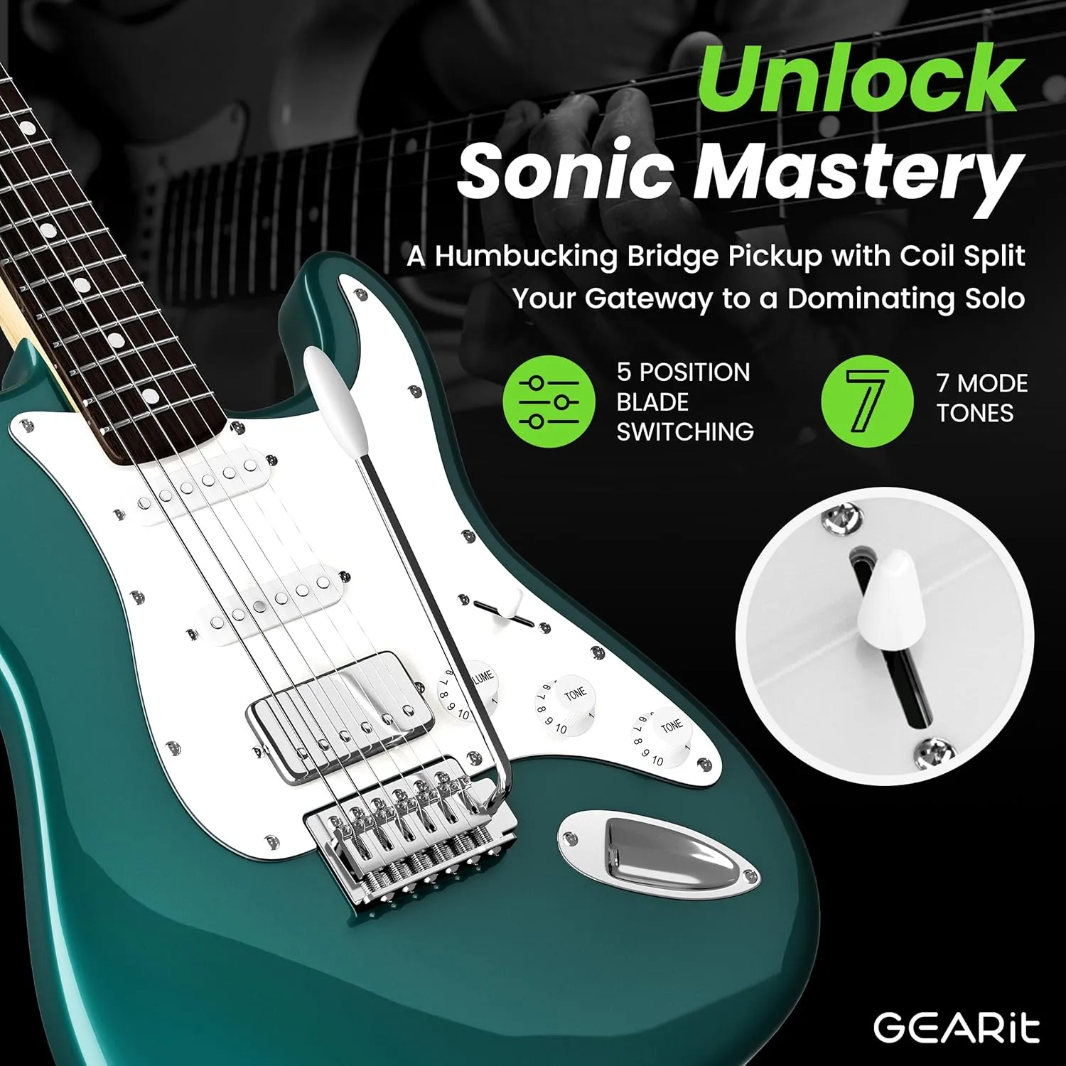 GEARit 39 Inch Full Size Canyon Series Electric Guitar Kit Bundle w/Amplifier, HSS Pickup with Coil Split,Starter Kit with Tuner, Gig Bag, and Guitar Strap, Cable, Picks, Strings, Riptide Blue