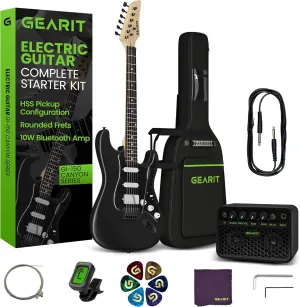 GEARit 39 Inch Full Size Canyon Series Electric Guitar Kit Bundle w/Amplifier, HSS Pickup with Coil Split,Starter Kit with Tuner, Gig Bag, and Guitar Strap, Cable, Picks, Strings, Shadow Black