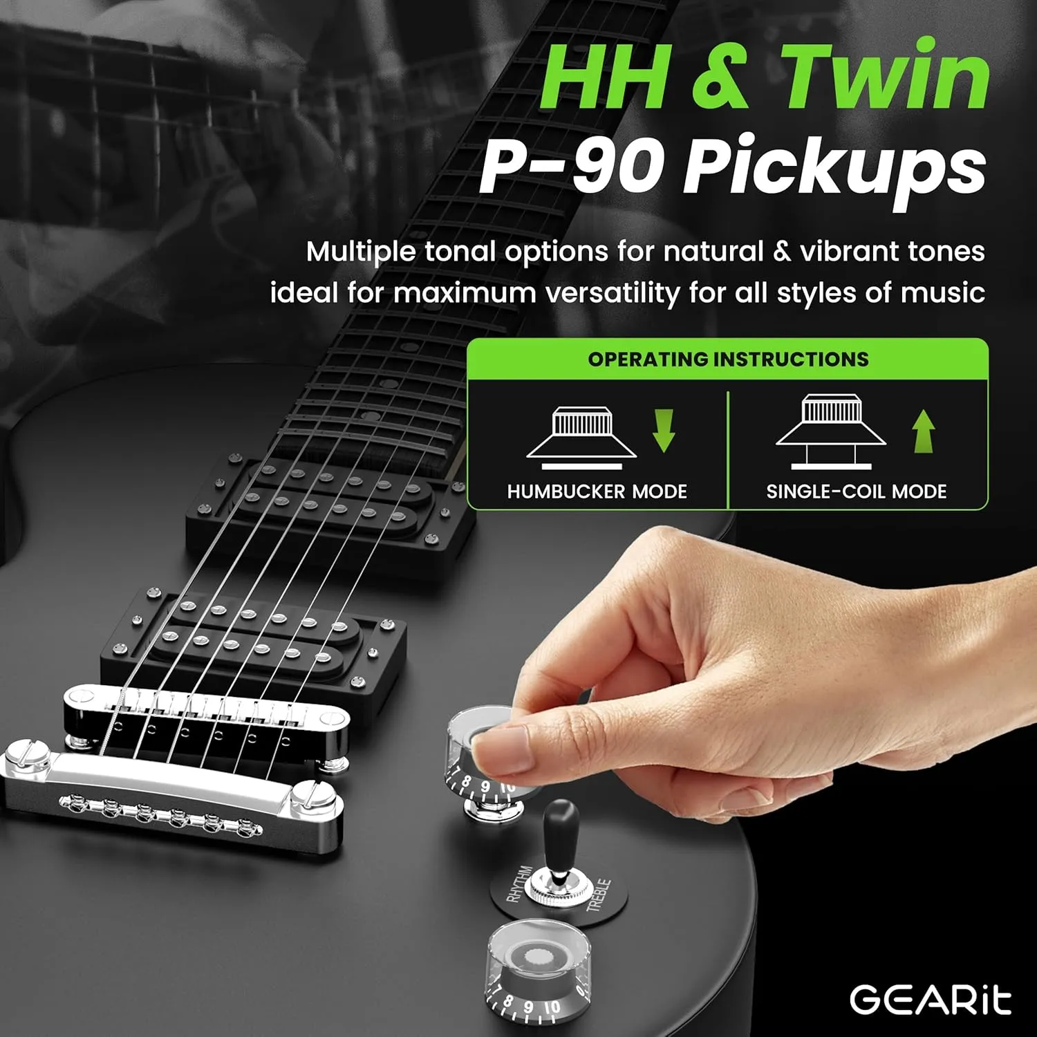 GEARit GI-155 Valley Series, 39" Electric Guitar Set w/Amplifier, H-H Pickups with Coil Split, All-Inclusive Starter Kit with Tuner, Gig Bag, and Guitar Strap, Cable, Picks, Strings - Black