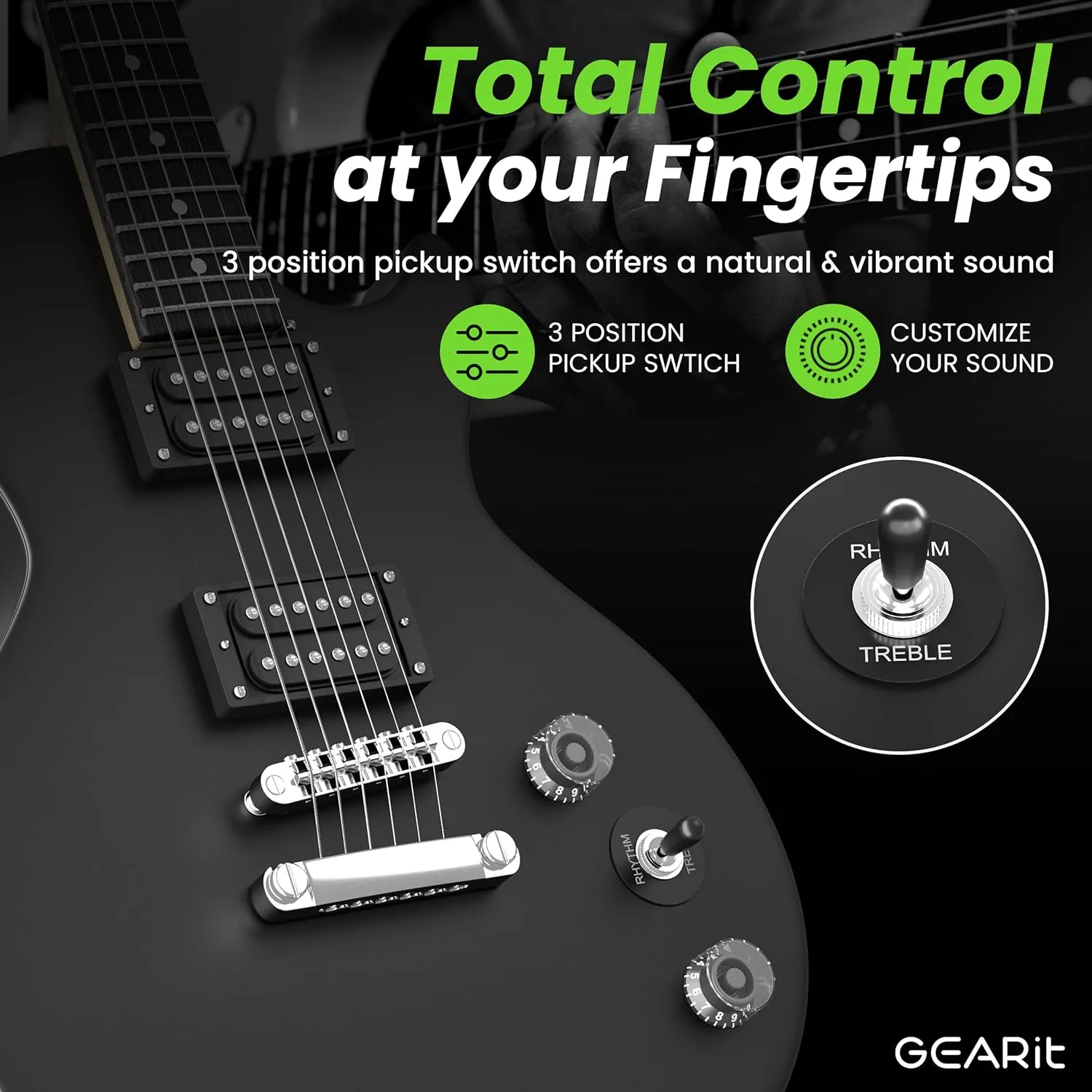 GEARit GI-155 Valley Series, 39" Electric Guitar Set w/Amplifier, H-H Pickups with Coil Split, All-Inclusive Starter Kit with Tuner, Gig Bag, and Guitar Strap, Cable, Picks, Strings - Black