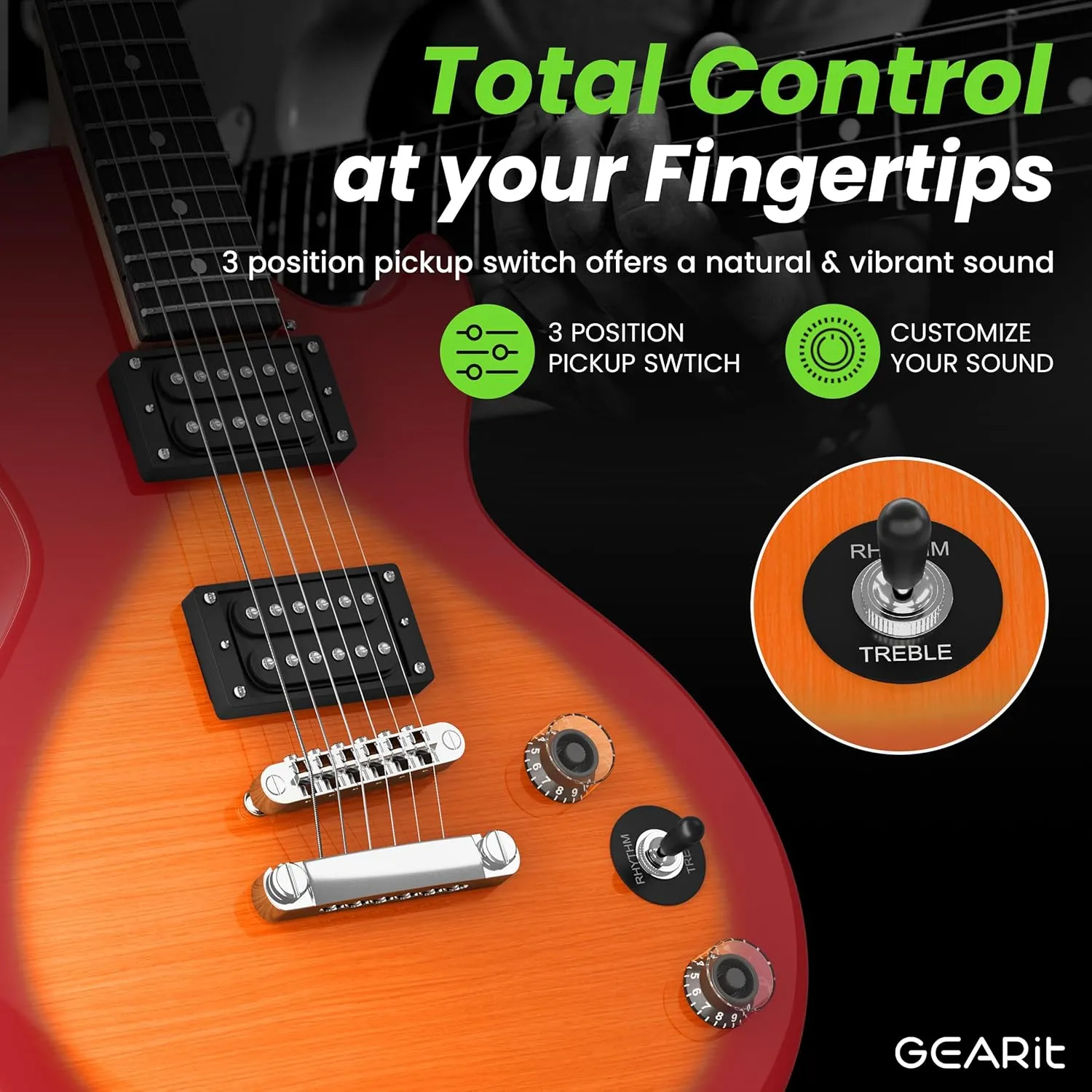 GEARit GI-155 Valley Series, 39" Electric Guitar Set w/Amplifier, H-H Pickups with Coil Split, All-Inclusive Starter Kit with Tuner, Gig Bag, and Guitar Strap, Cable, Picks, Strings - Cherry Sunburst
