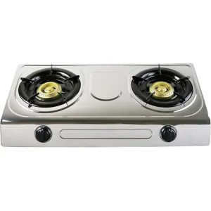 Geepas 2-Burner Gas Stove with Auto Ignition Stainless Steel Body