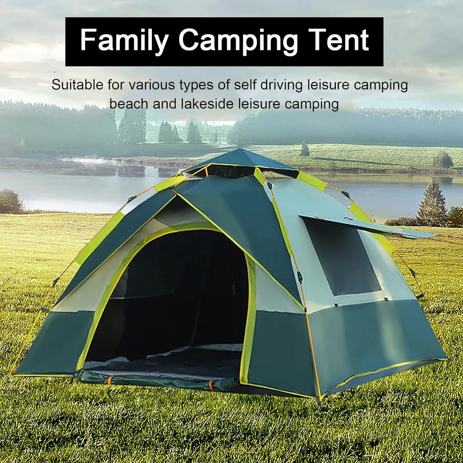 Generic Camping Tent - 2-4 Person Easy Pop Up Tent with 2 Doors & 2 Windows,Waterproof Instant Tent,Lightweight & Portable Family Tents for Outdoor Camping, Hiking & Traveling