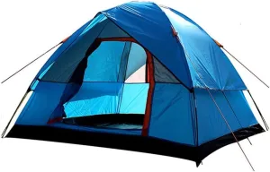 GeRRiT Camping Tent with Snow Skirt Large 3-4 Person Waterproof Family Tent 4-Season Double Layer Dome Tent,Blue