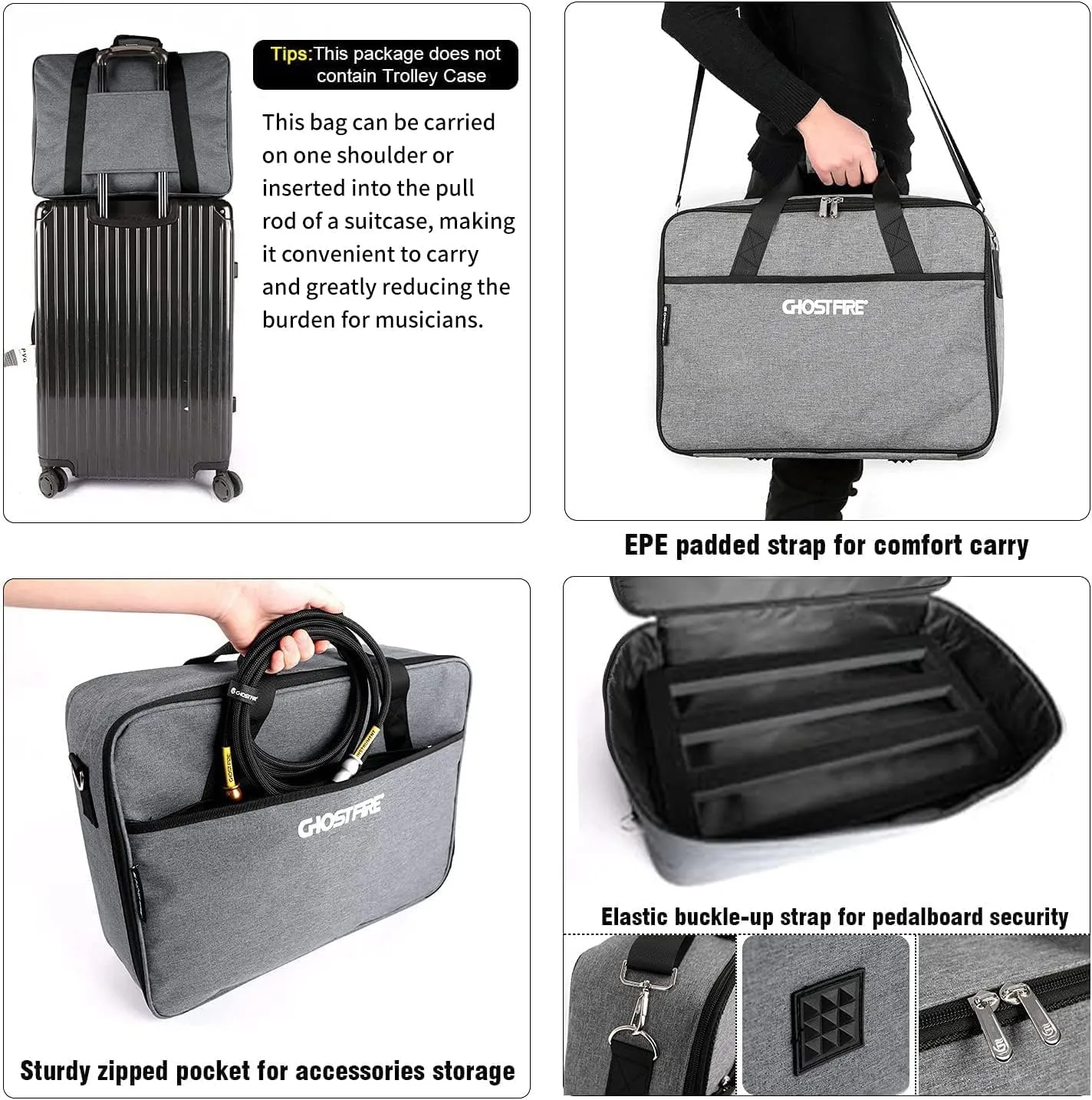 Ghost Fire Guitar Pedal Board Aluminum Alloy Super light Effect Pedalboard with Carry Bag (13''x10.2''SPL-2.5)