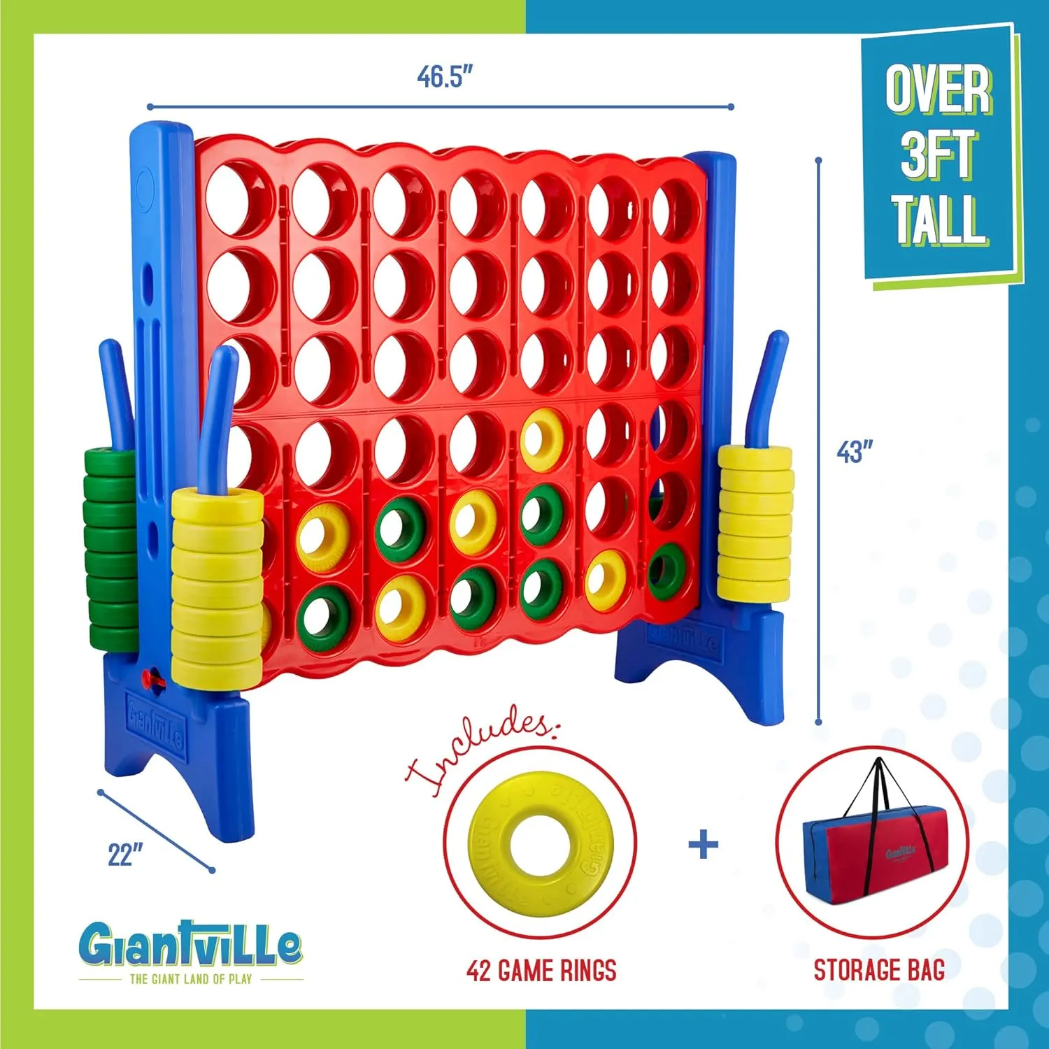 Giant 4 in a Row Connect Game   Storage Carry Bag - 4"-Feet Wide X 3.5"-Feet Tall - Oversized Jumbo Sized Entertainment for Outdoor/Indoor Play for Kids & Adults - Durable Waterproof - 2025 Version