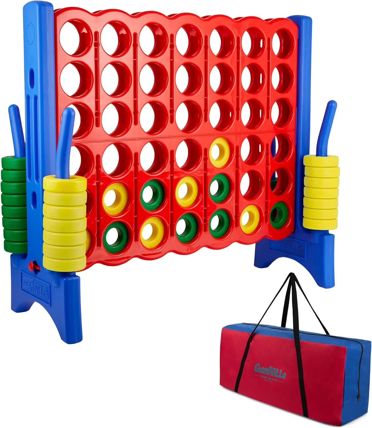 Giant 4 in a Row Connect Game   Storage Carry Bag - 4"-Feet Wide X 3.5"-Feet Tall - Oversized Jumbo Sized Entertainment for Outdoor/Indoor Play for Kids & Adults - Durable Waterproof - 2025 Version