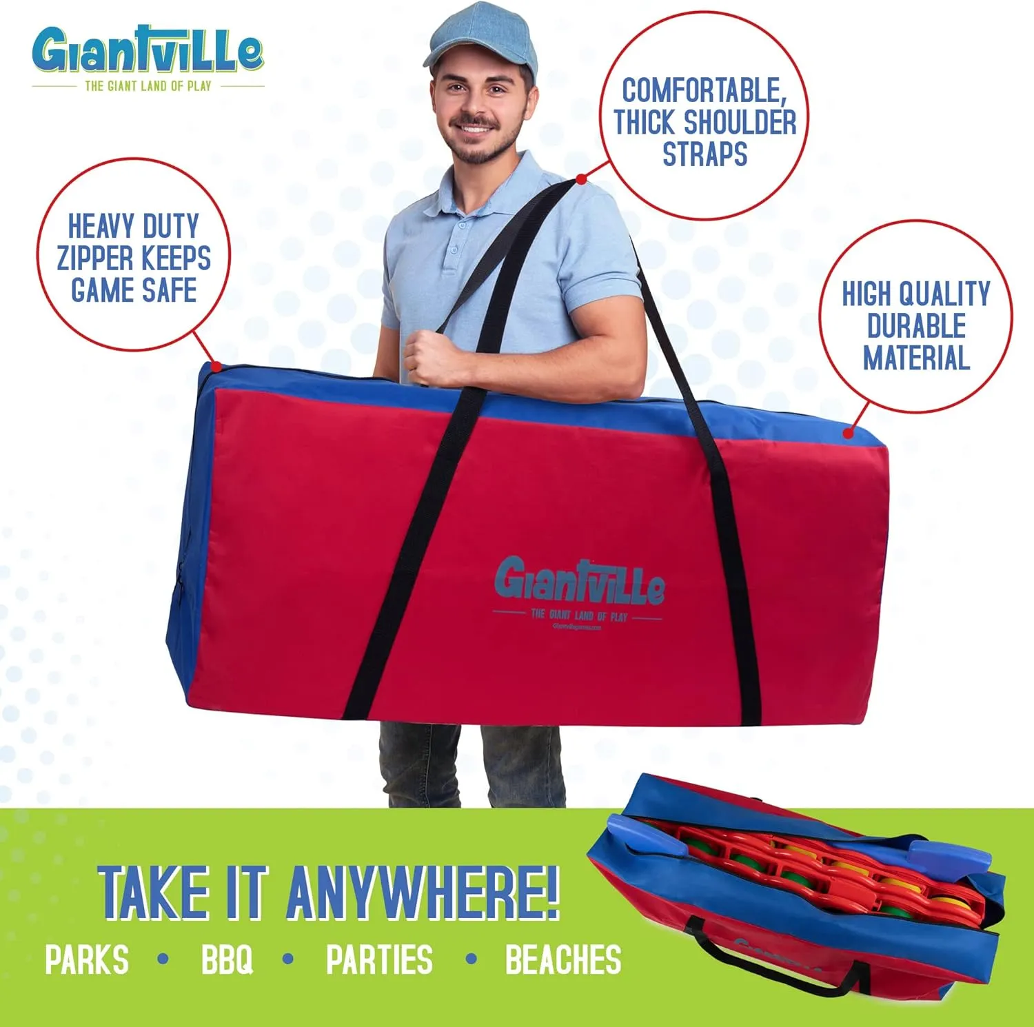 Giant 4 in a Row Connect Game   Storage Carry Bag - 4"-Feet Wide X 3.5"-Feet Tall - Oversized Jumbo Sized Entertainment for Outdoor/Indoor Play for Kids & Adults - Durable Waterproof - 2025 Version