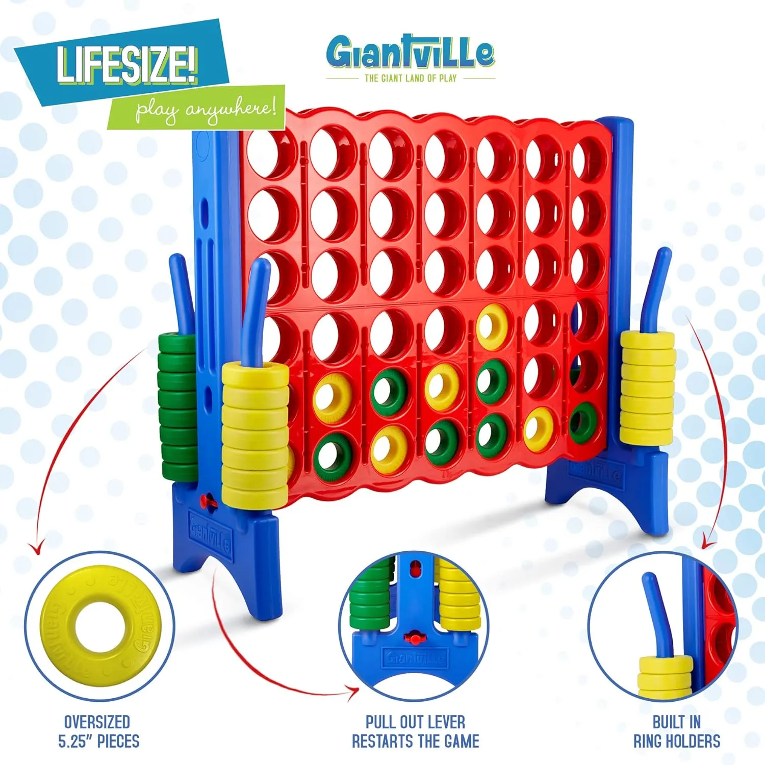 Giant 4 in a Row Connect Game   Storage Carry Bag - 4"-Feet Wide X 3.5"-Feet Tall - Oversized Jumbo Sized Entertainment for Outdoor/Indoor Play for Kids & Adults - Durable Waterproof - 2025 Version