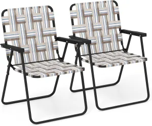 Giantex Beach Chairs for Adults 2-Pack - Camping Chair with Steel Frame, Lightweight Folding Directors Chair, Outdoor Webbing Chair for Patio, Fishing, Yard, Poolside Lawn Chairs Set of 2 (Khaki)