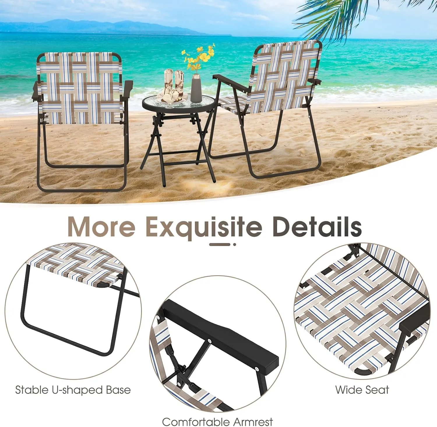 Giantex Beach Chairs for Adults 2-Pack - Camping Chair with Steel Frame, Lightweight Folding Directors Chair, Outdoor Webbing Chair for Patio, Fishing, Yard, Poolside Lawn Chairs Set of 2 (Khaki)