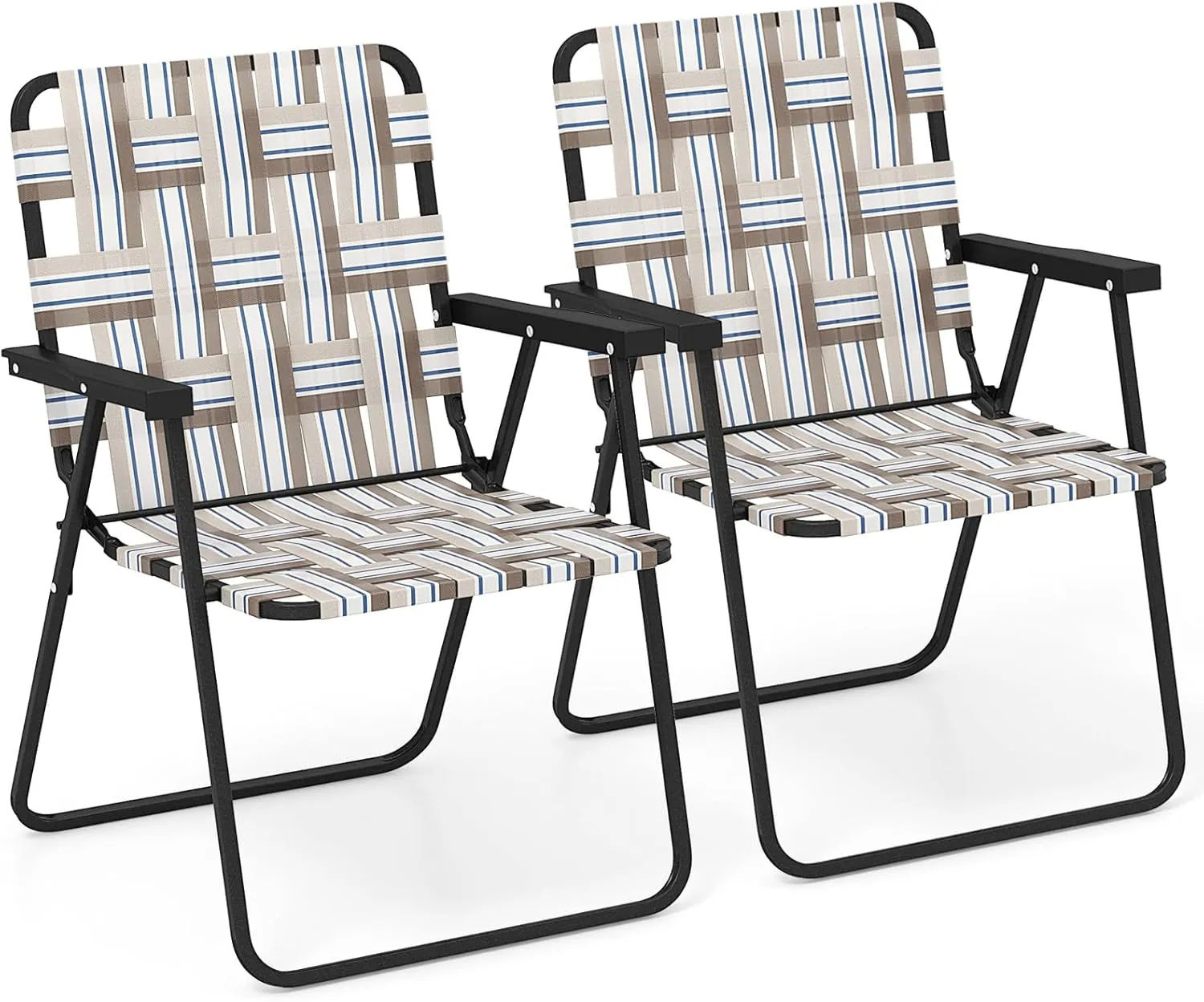 Giantex Beach Chairs for Adults 2-Pack - Camping Chair with Steel Frame, Lightweight Folding Directors Chair, Outdoor Webbing Chair for Patio, Fishing, Yard, Poolside Lawn Chairs Set of 2 (Khaki)