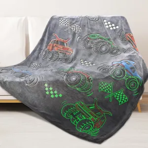 Glow in The Dark Blanket for Boys Truck Car Toys Unique Gifts for Kids Glowing Cartoon Tractor Throw Blanket Soft Fleece Blanket Excavators Room Bed Sofa Decor Blankets All Seasons 50"×60"
