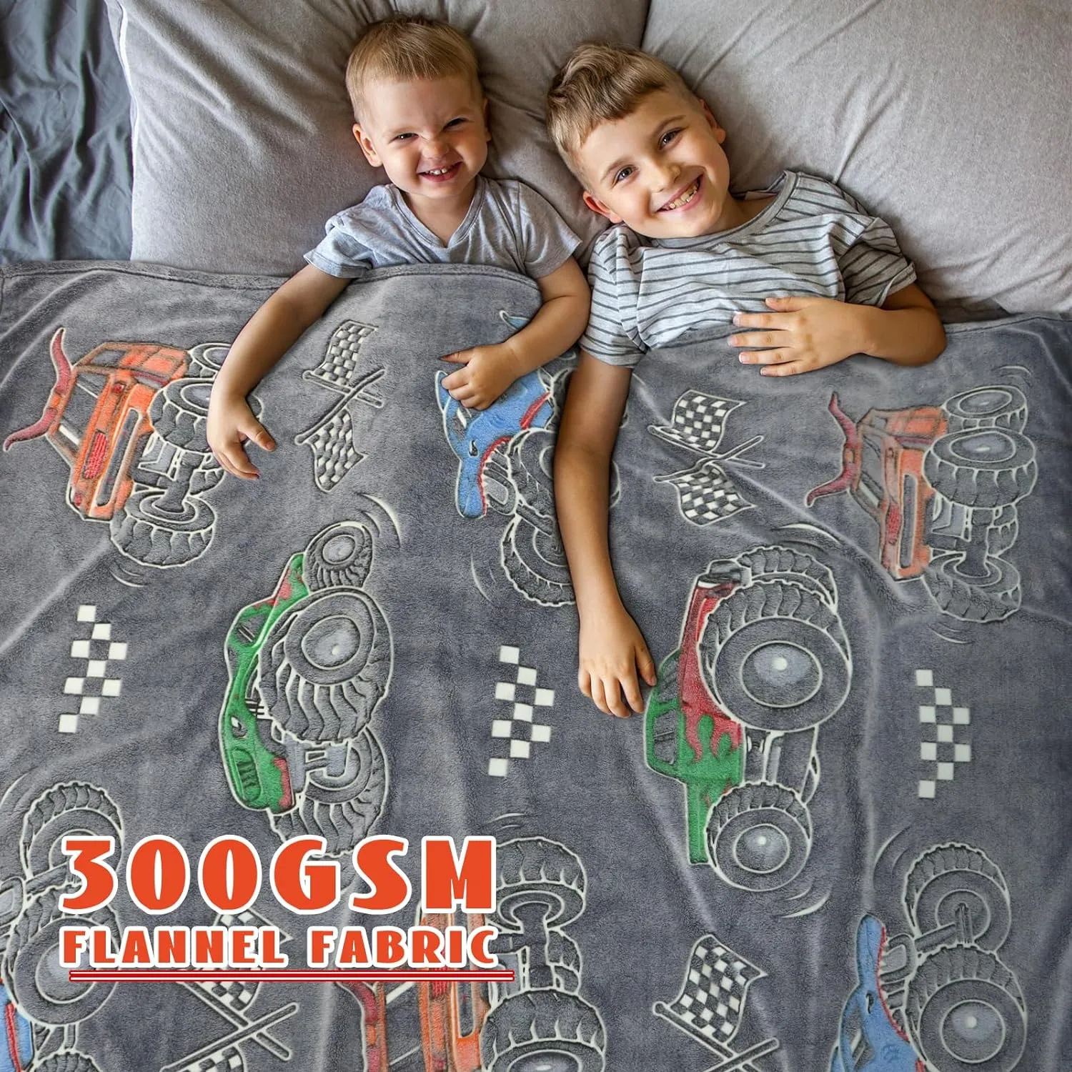 Glow in The Dark Blanket for Boys Truck Car Toys Unique Gifts for Kids Glowing Cartoon Tractor Throw Blanket Soft Fleece Blanket Excavators Room Bed Sofa Decor Blankets All Seasons 50"×60"