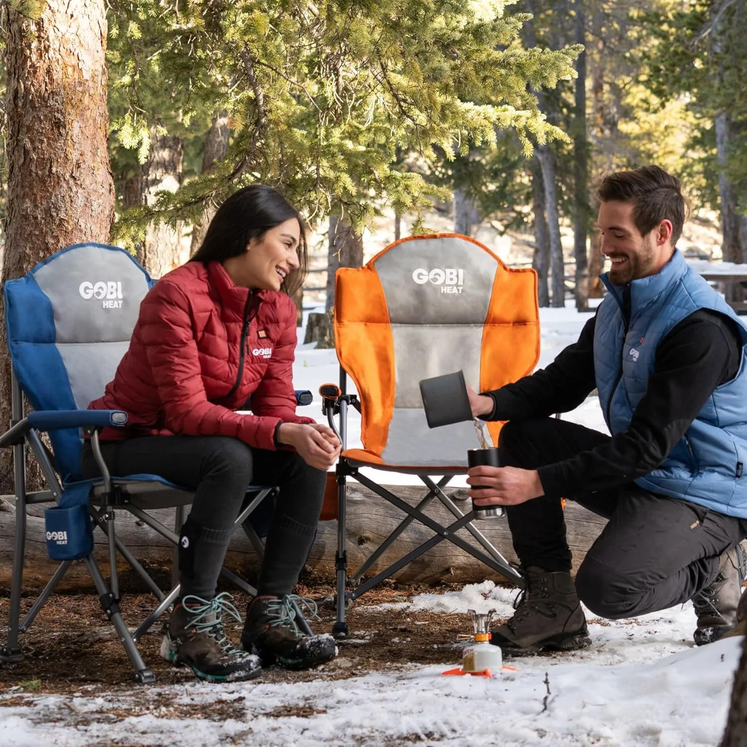 Gobi Heat - Terrain Portable Heated Camping Chair - Outdoor Folding Chair with Heated Filling - Winter Camping Essential - 3 Heat Settings (Sunrise)