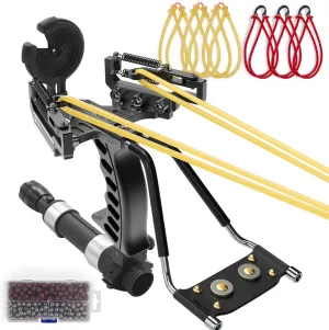Goldboy Hunting Laser Slingshot with Arrow Biscuit, Fishing Slingshot Professional for Adults, Wrist Rocket Slingshot with 6 Rubber Bands Replacement and 220 Ammo