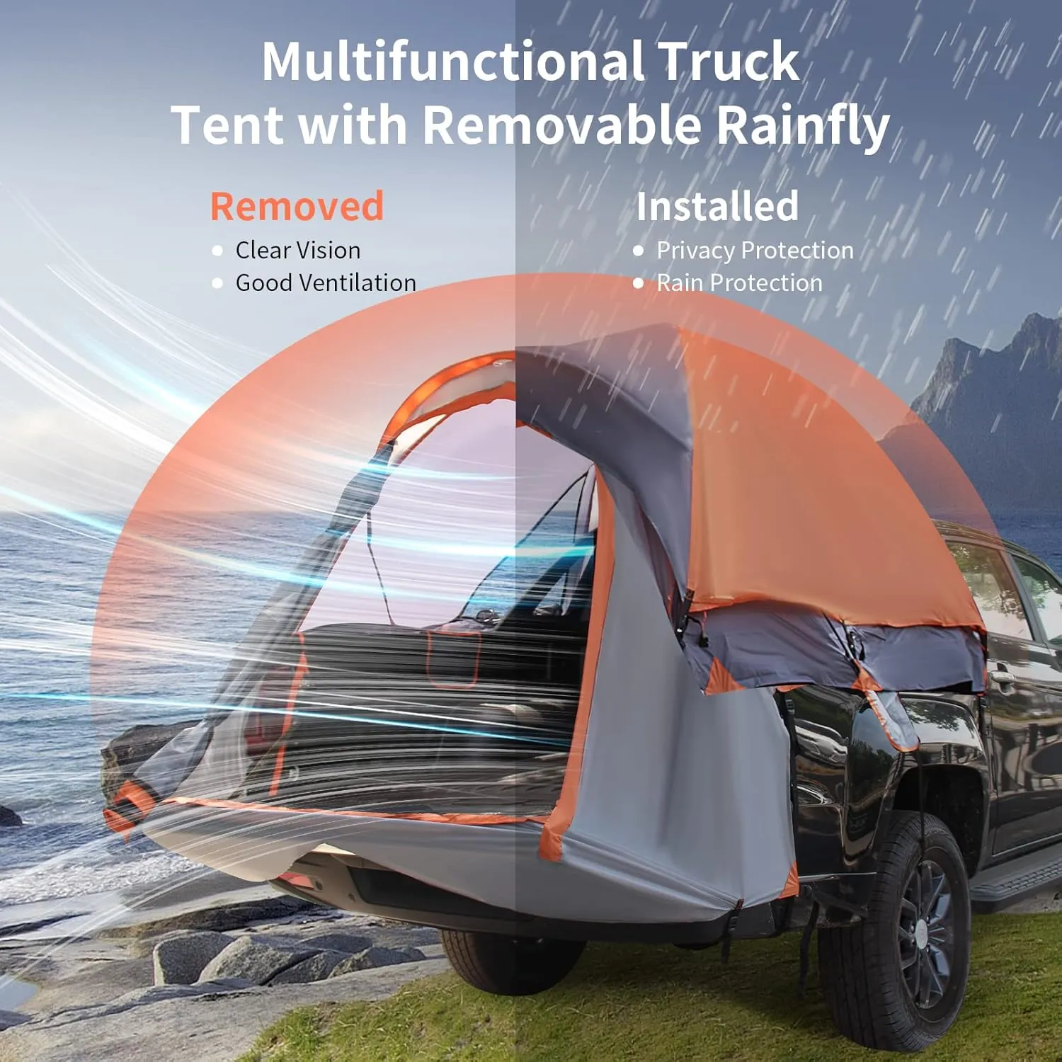 Goplus Waterproof Pickup Truck Bed Tent, 6.4-6.7 Inches, 2 Person, Removable Rainfly, Carry Bag, Mesh Window, Portable Full Size Regular Bed Truck Tent for Camping, Traveling Hiking