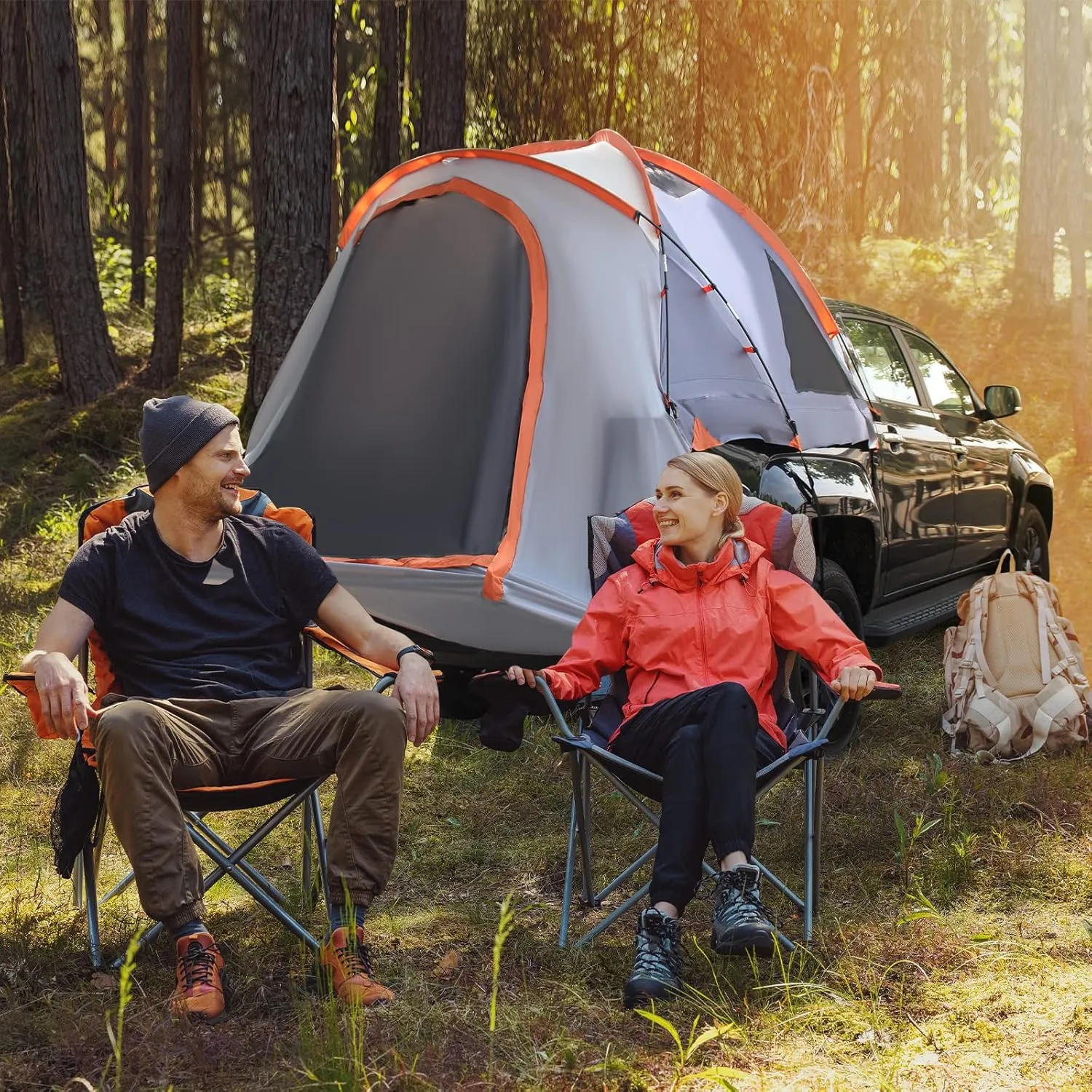 Goplus Waterproof Pickup Truck Bed Tent, 6.4-6.7 Inches, 2 Person, Removable Rainfly, Carry Bag, Mesh Window, Portable Full Size Regular Bed Truck Tent for Camping, Traveling Hiking