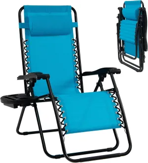 Goplus Zero Gravity Lounge Chairs, 160°Adjustable Folding Recliner w/Pillow and Cup Holder, 350LBS Comfy Outdoor Lounge Chairs for Patio, Lawn, Yard & Camp(1, Light Blue)