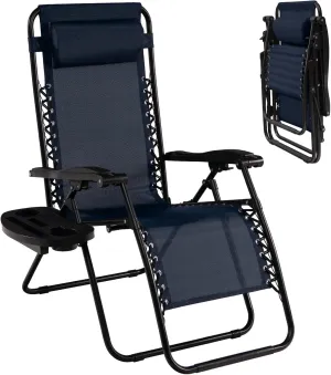 Goplus Zero Gravity Lounge Chairs, 160°Adjustable Folding Recliner w/Pillow and Cup Holder, 350LBS Comfy Outdoor Lounge Chairs for Patio, Lawn, Yard & Camp(1, Navy)