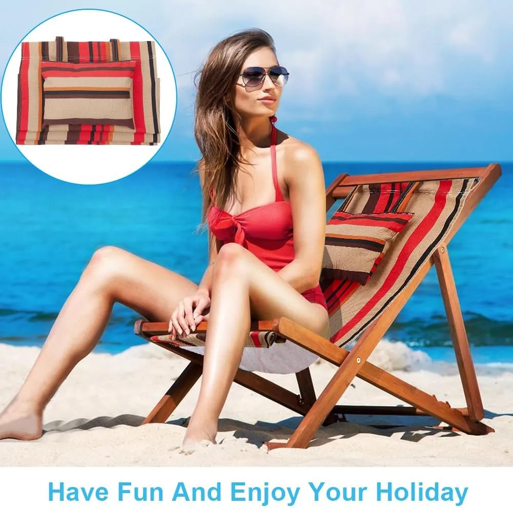 GORGECRAFT Beach Sling Chair Canvas Cloth with Pillow 44x17 Red and Yellow Striped Casual Lounge Chair Replacement Canvas Outdoor Folding Chair Fabric for Patio Beach Sunbathing Garden Courtyard