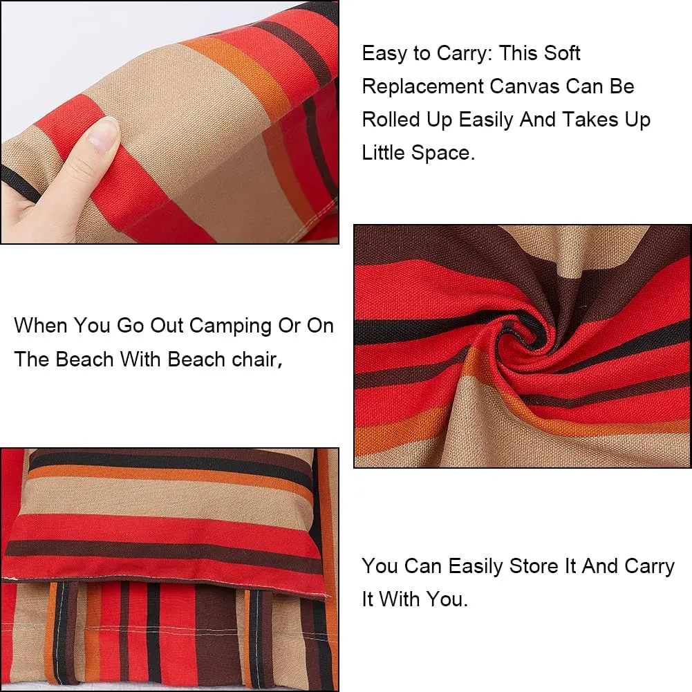 GORGECRAFT Beach Sling Chair Canvas Cloth with Pillow 44x17 Red and Yellow Striped Casual Lounge Chair Replacement Canvas Outdoor Folding Chair Fabric for Patio Beach Sunbathing Garden Courtyard