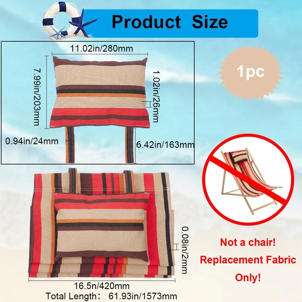 GORGECRAFT Beach Sling Chair Canvas Cloth with Pillow 44x17 Red and Yellow Striped Casual Lounge Chair Replacement Canvas Outdoor Folding Chair Fabric for Patio Beach Sunbathing Garden Courtyard
