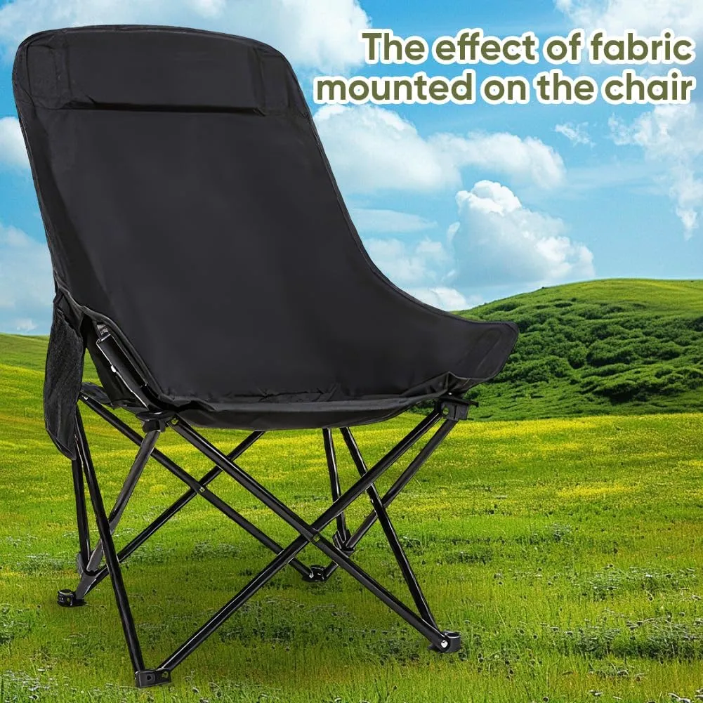 GORGECRAFT Medium Size Camp Chair Replacement Fabric Oxford Cloth Outdoor Folding Chair Seat Replacements 36x33 inch Black Waterproof High Back Camping Chair Cover for Hiking Backpacking Sports