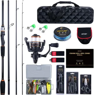 Goture Fishing Rod and Reel Combos-4 Piece Fishing Rod Set, Spinning Rod, Lures Set with PC Hard Shell Suitcase, Rod Reel Combo Kit for Starter Travel Saltwater, Gifts for Men