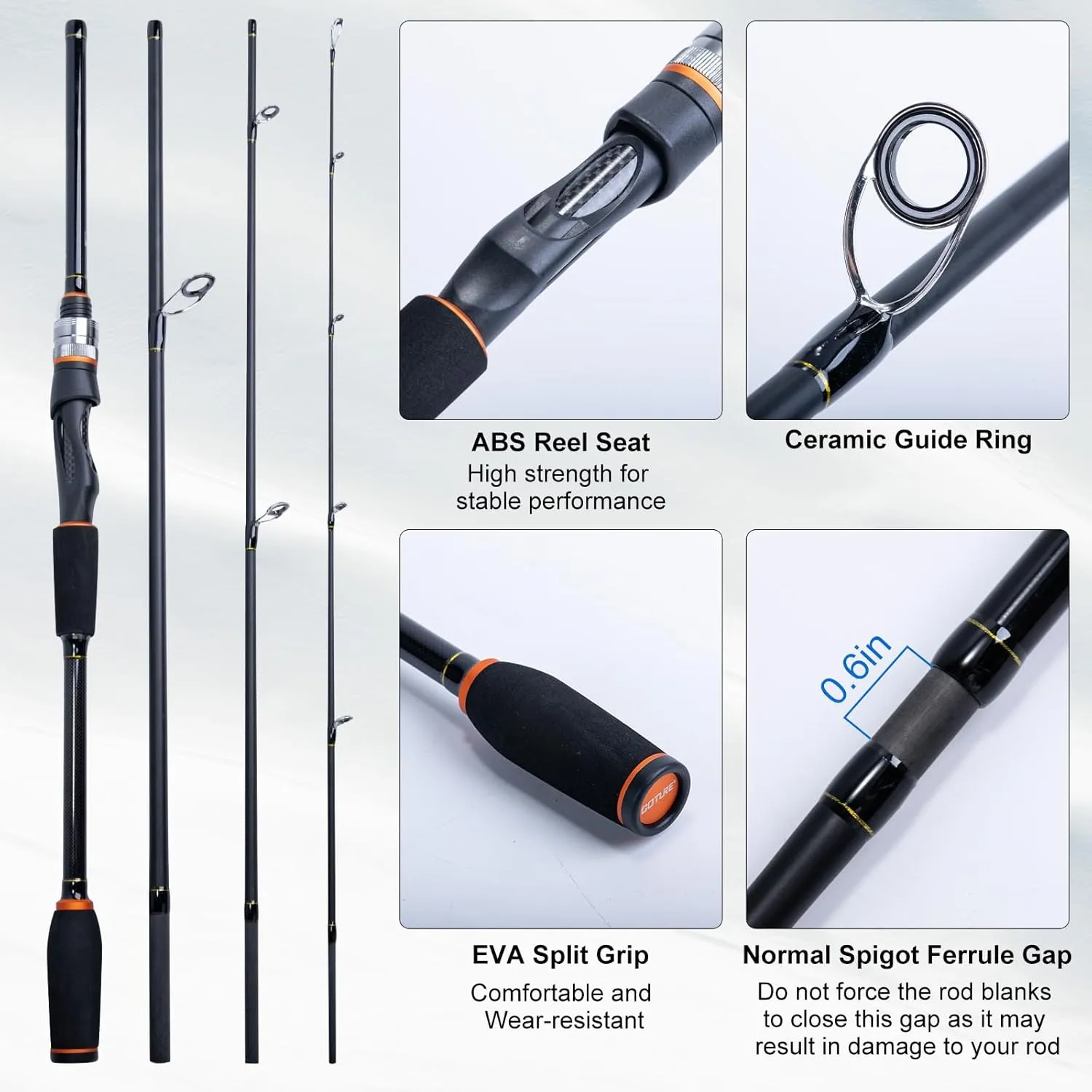 Goture Fishing Rod and Reel Combos-4 Piece Fishing Rod Set, Spinning Rod, Lures Set with PC Hard Shell Suitcase, Rod Reel Combo Kit for Starter Travel Saltwater, Gifts for Men