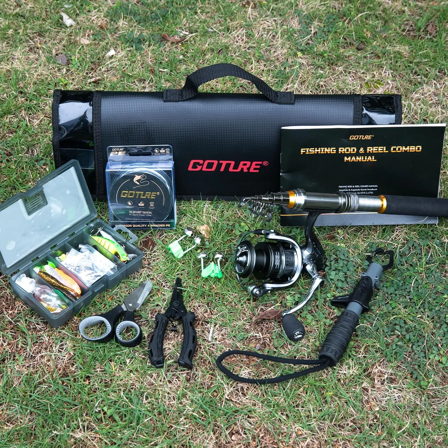 Goture Fishing Rod and Reel Combos-Telescopic Fishing Pole Spinning Reel Lures Set with Carrier Bag,Telescopic Rod Kit for Starter Travel Saltwater Freshwater Fishermen, Gear Gifts for Men