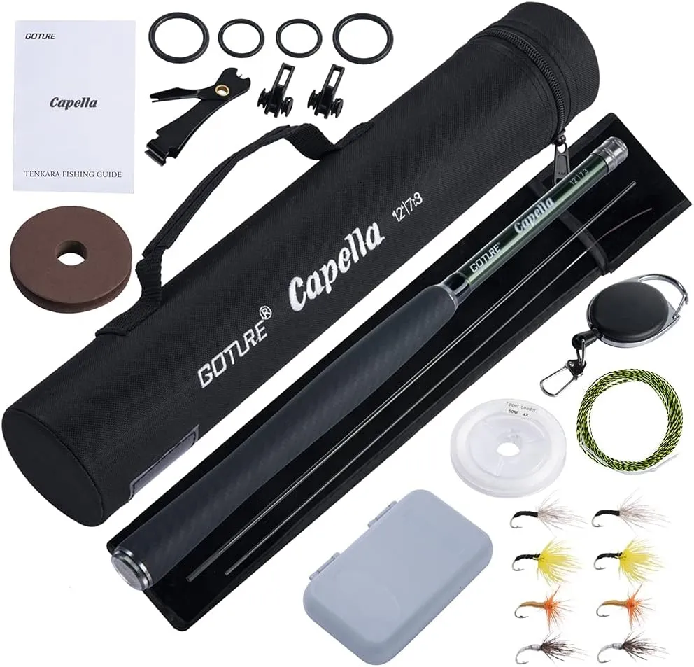 Goture Tenkara Rod Kit 12FT/3.6M Fishing Rod and Combo Tenkara Starter Rod Kit with Carry Case Telescopic Fly Fishing Rod for Streams, Trout, Bass, Crappie, Salmon 11ft/12ft/13ft