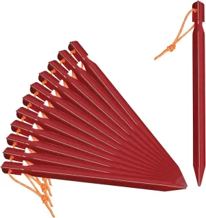 Grassman 12 Pack Tent Stakes, 7075 Aluminium Tent pegs, Heavy Duty Lightweight Ground Pegs, Durable and Safe Metal Camping Spikes, Red