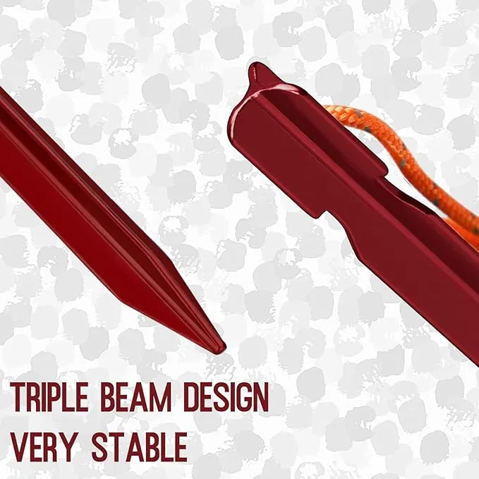 Grassman 12 Pack Tent Stakes, 7075 Aluminium Tent pegs, Heavy Duty Lightweight Ground Pegs, Durable and Safe Metal Camping Spikes, Red