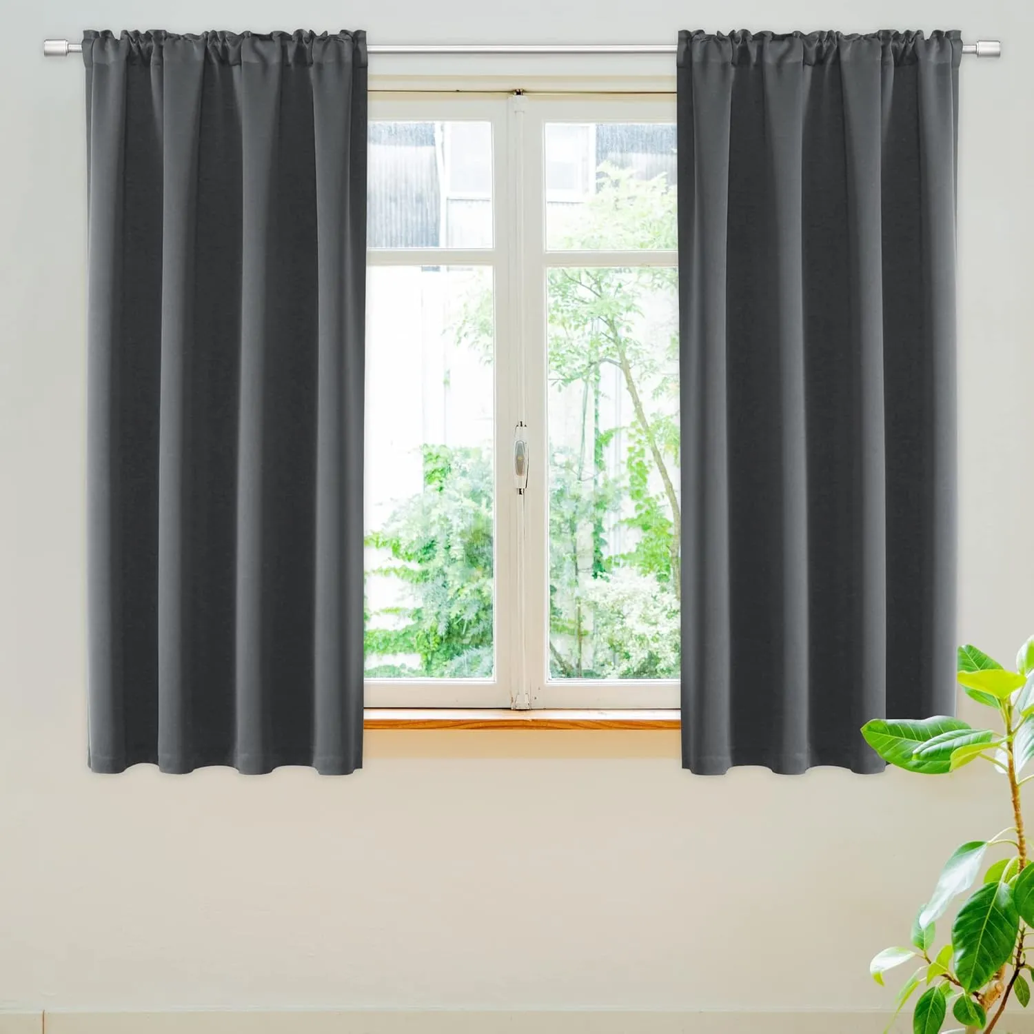 Gray Flame Retardant Room Darkening Curtains for Home Hotel Office, Heat Insulation Dustproof Curtains, 52 X 63 in, Gray, 2 Panels