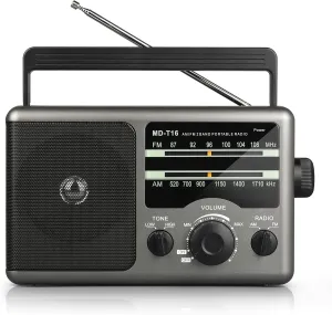 Greadio AM FM Portable Radio Transistor Radio with 3.5mm Earphone Jack, Hight/Low Tone Mode, Big Speaker, AC Power or Battery Operated by 4 D Cell Batteries for Home and Outdoor