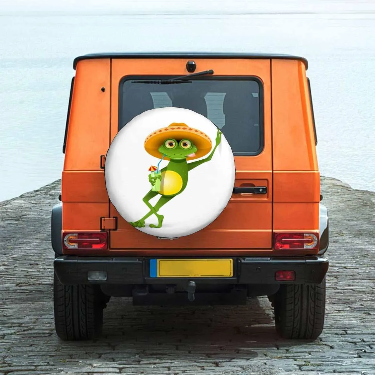 Green Frog Spare Tire Cover Wear Sombrero and Drink a Cocktail Summer Beach Polyester Universal Wheel Tire Cover for Trailer Camping Weatherproof for Rv SUV Truck Camper Travel 15 inch