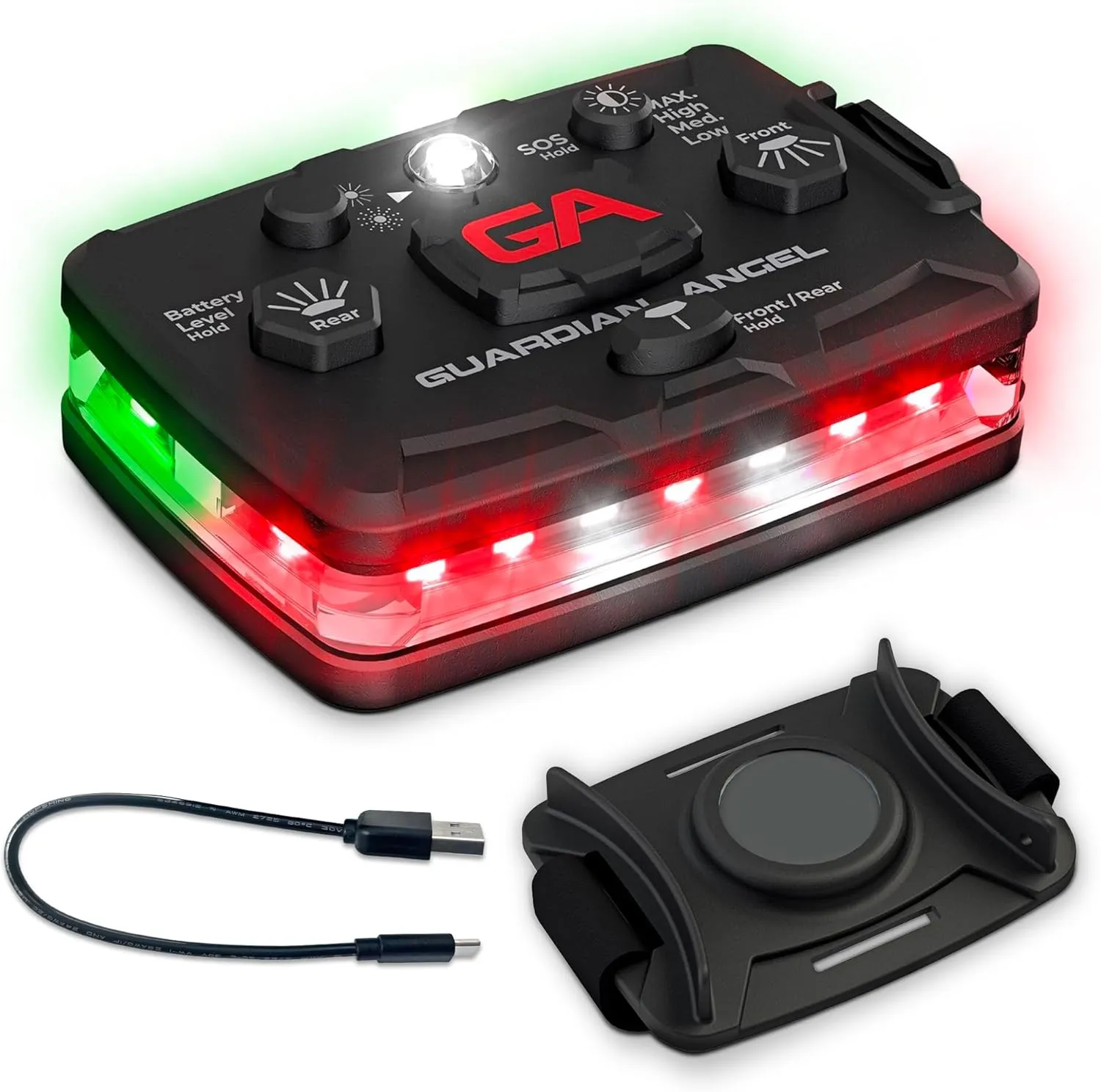 Guardian Angel Elite Series Safety Light (Red Front & Green Rear) - Rechargeable, Magnetic, Hands-Free Wearable/Mountable LED Light for Fire, Roadside, Security, Wireless Boat Navigation