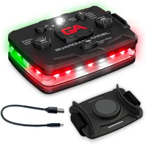 Guardian Angel Elite Series Safety Light (Red Front & Green Rear) - Rechargeable, Magnetic, Hands-Free Wearable/Mountable LED Light for Fire, Roadside, Security, Wireless Boat Navigation