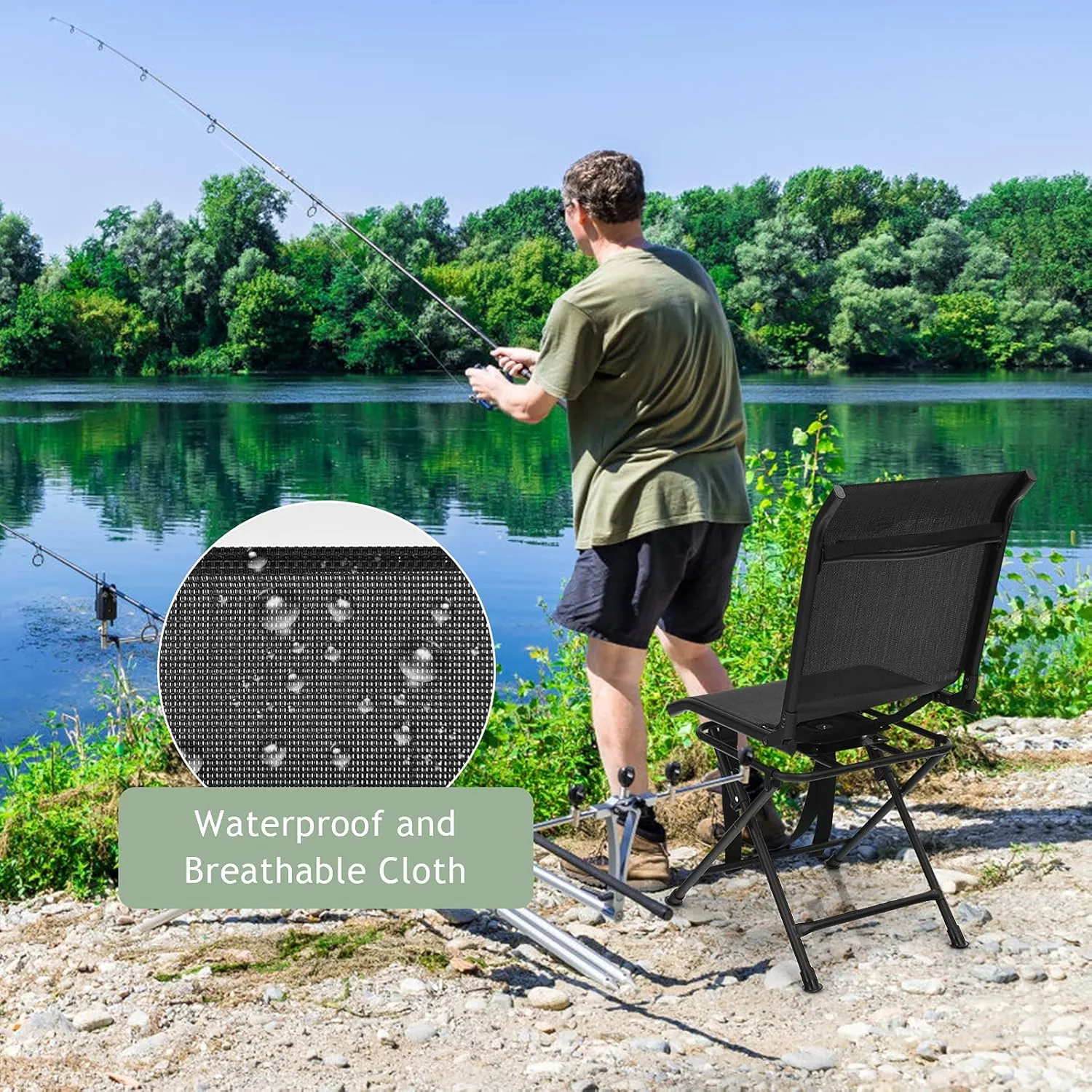 GYMAX Hunting Chair, 360 Degree Swivel Hunting Blind Chair with Carry Handle, 330 lbs Capacity, Comfortable, Waterproof, Portable and Silent Folding Dove Hunting Chair for Blinds