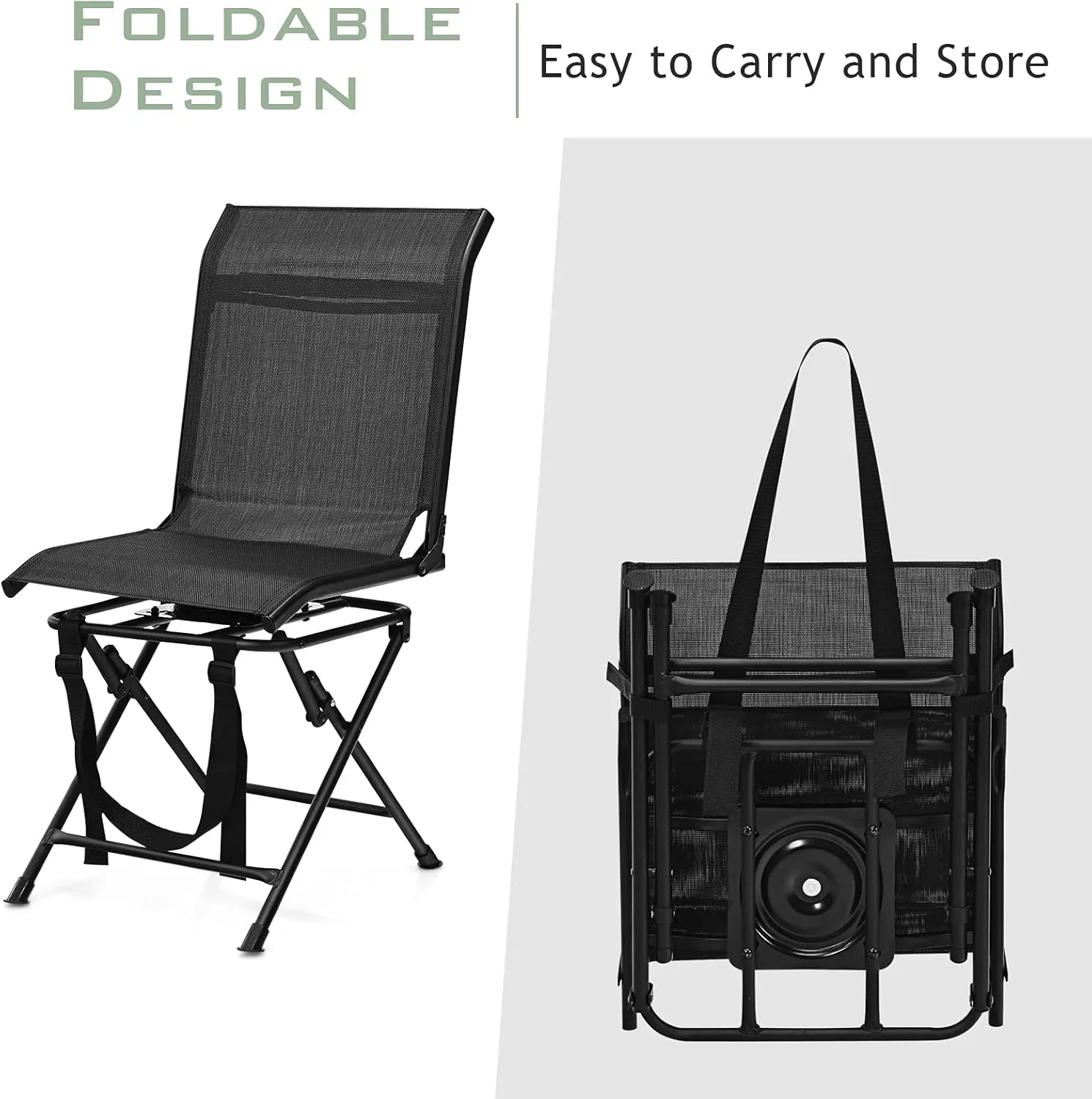 GYMAX Hunting Chair, 360 Degree Swivel Hunting Blind Chair with Carry Handle, 330 lbs Capacity, Comfortable, Waterproof, Portable and Silent Folding Dove Hunting Chair for Blinds