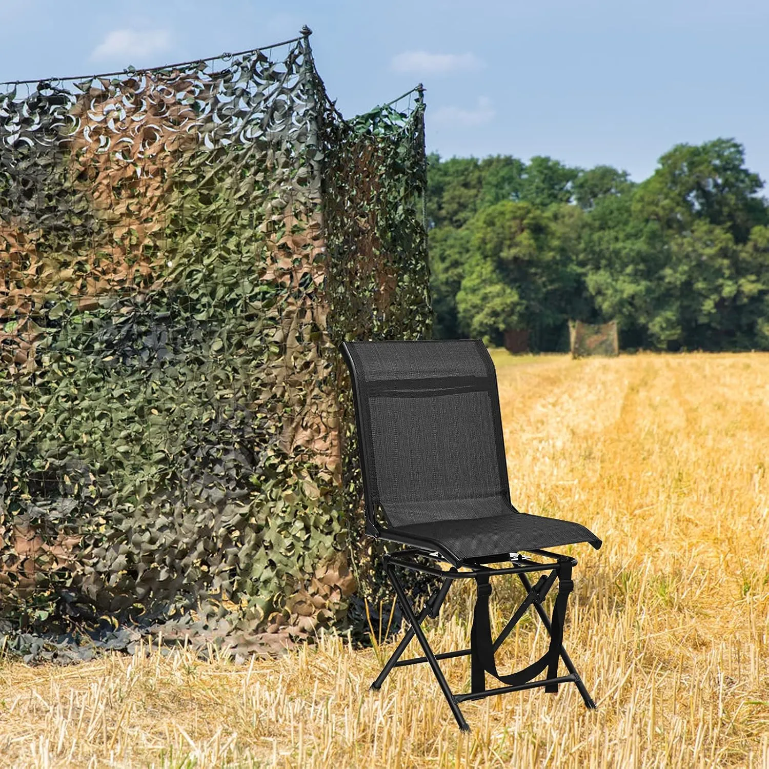 GYMAX Hunting Chair, 360 Degree Swivel Hunting Blind Chair with Carry Handle, 330 lbs Capacity, Comfortable, Waterproof, Portable and Silent Folding Dove Hunting Chair for Blinds